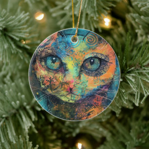 Boho Watercolor Cats – Earthy Feline Art (10) Ceramic Tree Decoration