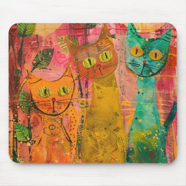 Boho Watercolor Cats – Earthy Feline Art (2) Mouse Pad (Front)