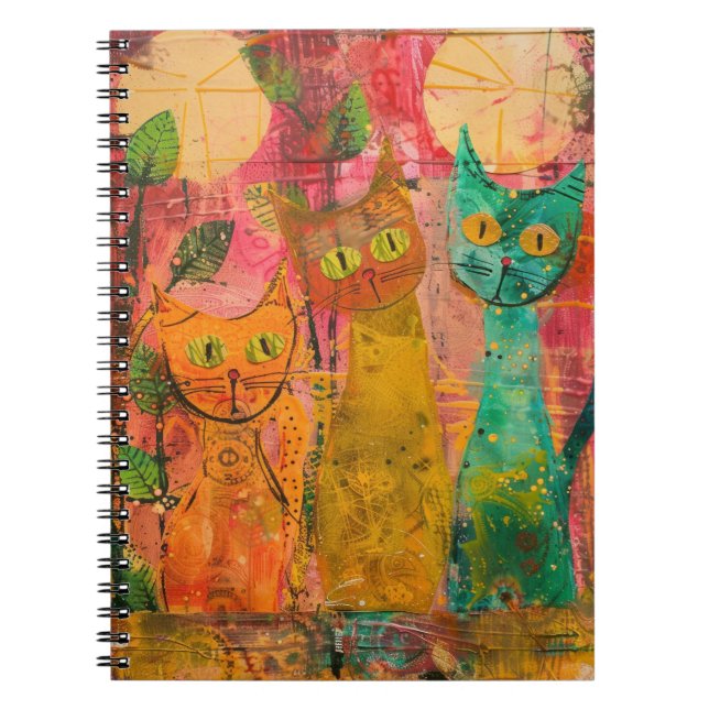 Boho Watercolor Cats – Earthy Feline Art (2) Notebook (Front)