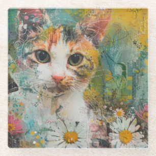 Boho Watercolor Cats – Earthy Feline Art (3) Glass Coaster