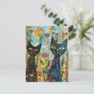 Boho Watercolor Cats – Earthy Feline Art (4) Invitation Postcard