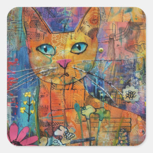 Boho Watercolor Cats – Earthy Feline Art (8) Square Sticker
