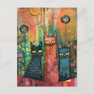 Boho Watercolor Cats – Earthy Feline Art Invitation Postcard