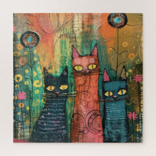 Boho Watercolor Cats – Earthy Feline Art Jigsaw Puzzle