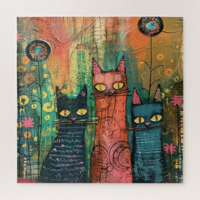 Boho Watercolor Cats – Earthy Feline Art Jigsaw Puzzle (Vertical)