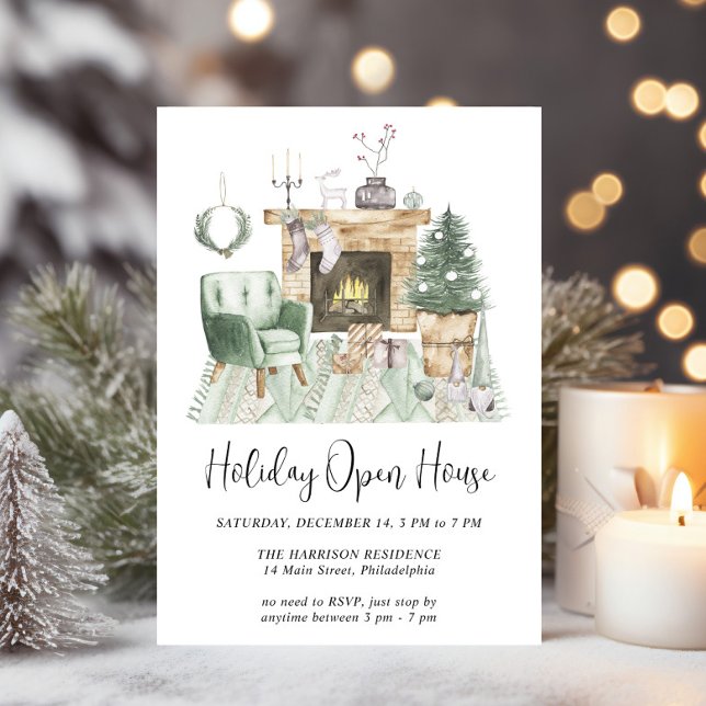 Boho Watercolor Christmas Holiday Open House Invitation (Creator Uploaded)