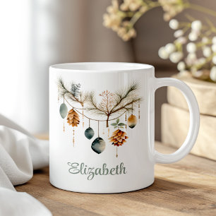 Boho Watercolor Christmas Ornament Custom Name Coffee Mug