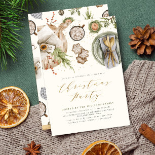 Boho Watercolor Christmas Party Dinner Cottagecore Invitation