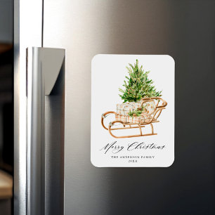 Boho Watercolor Christmas Sleigh Non-Photo Magnet