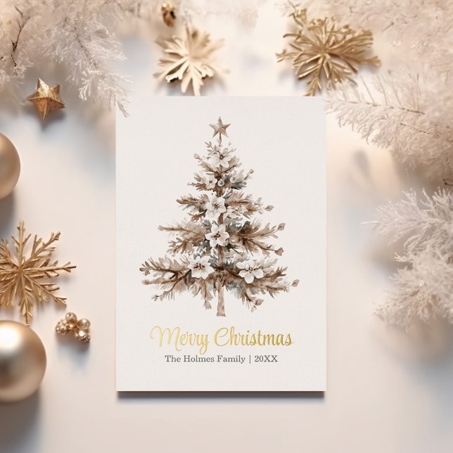 Boho Watercolor Christmas Tree Non Photo (Boho Watercolor Christmas Tree Non Photo Foil Holiday Card)