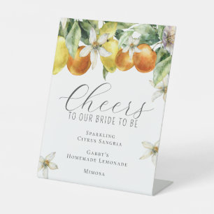 Boho Watercolor Citrus Bridal Shower Bar Menu Pedestal Sign