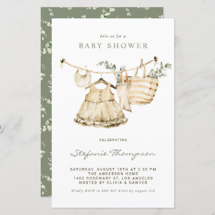 Boho Watercolor Clothesline Girl Baby Shower
