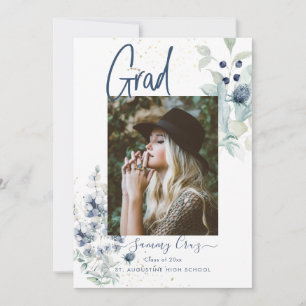 Boho Watercolor Cotton Flowers Graduation Announcement