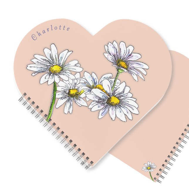 Boho Watercolor Daisy Peach Heart Christmas Gift Notebook (Creator Uploaded)
