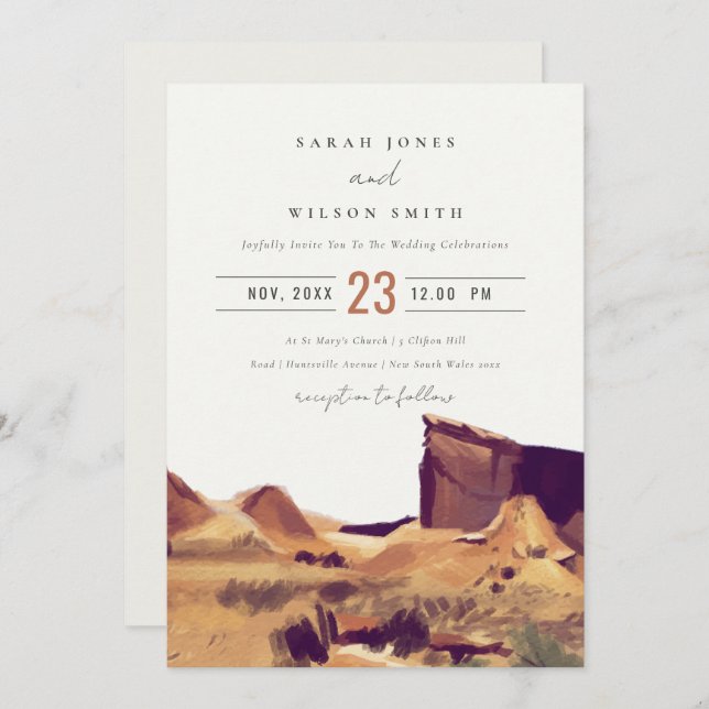 Boho Watercolor Desert Landscape Wedding Invite (Front/Back)