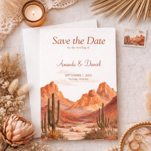 Boho Watercolor Desert Mountain Red Rock Wedding Save The Date