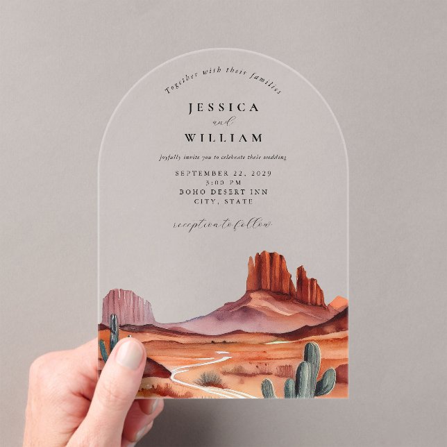 Boho Watercolor Desert Wedding Acrylic Invitations (Insitu (Handheld))