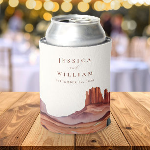 Boho Watercolor Desert Wedding Can Cooler