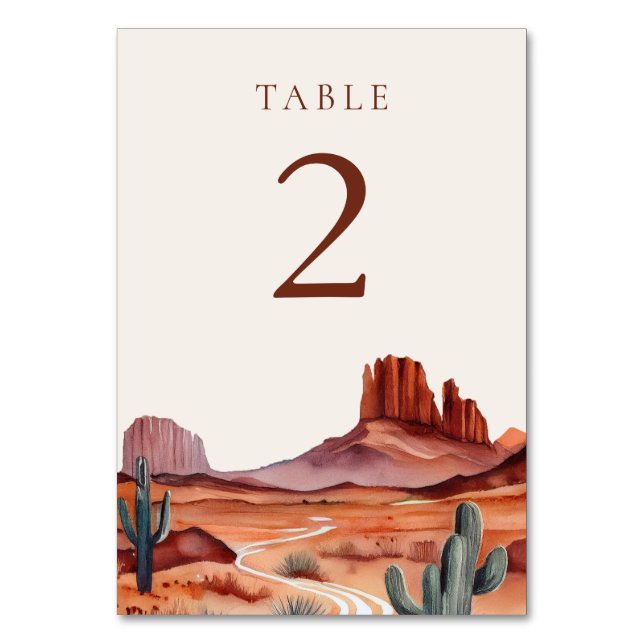 Boho Watercolor Desert Wedding Table Number (Front)