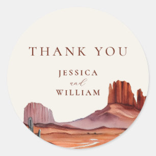 Boho Watercolor Desert Wedding Thank You Classic Round Sticker