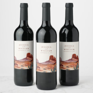 Boho Watercolor Desert Wedding Wine Label