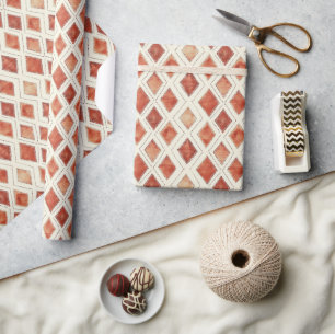 Boho Watercolor Diamond Pattern Christmas Wrapping Paper