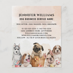 Boho Watercolor Dog Walker Pet Sitting Business  Flyer