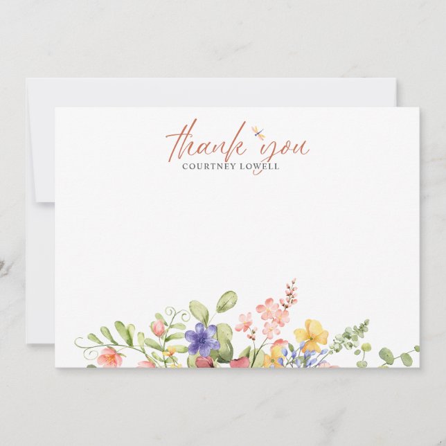 Boho Watercolor Dragonfly THANK YOU note from  Card (Front)