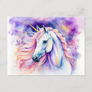 Boho Watercolor Elegant Unicorn Postcard