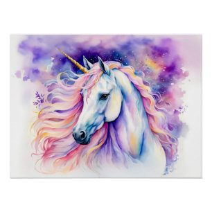 Boho Watercolor Elegant Unicorn Poster