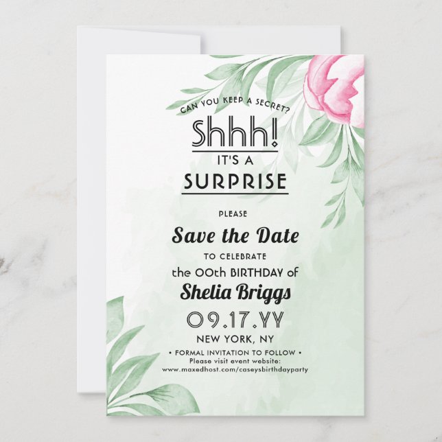 Boho Watercolor Eucalyptus 40th Birthday Save The Date (Front)