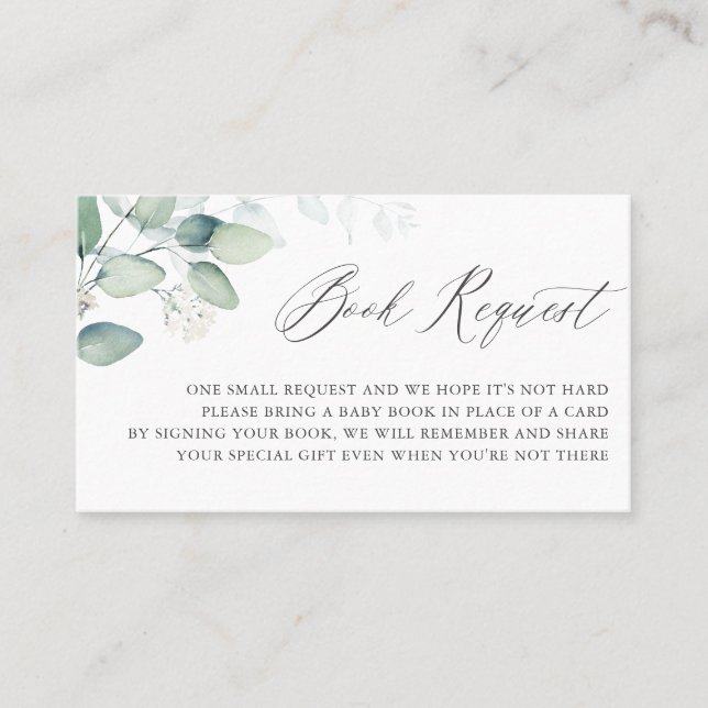 Boho Watercolor Eucalyptus Book Request Card (Front)