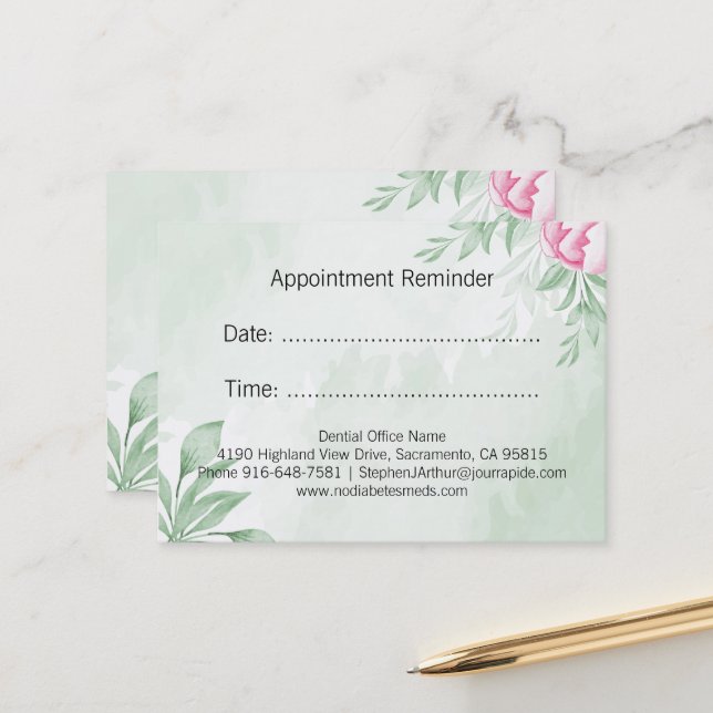 Boho Watercolor Eucalyptus Greenery Appointment Card (Front/Back In Situ)