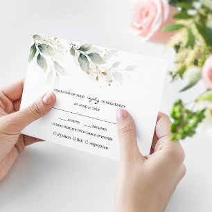 Boho Watercolor Eucalyptus Greenery Gold Wedding  RSVP Card