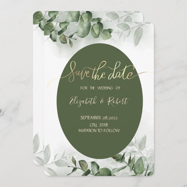 Boho Watercolor Eucalyptus Greenery Save The Date (Front/Back)