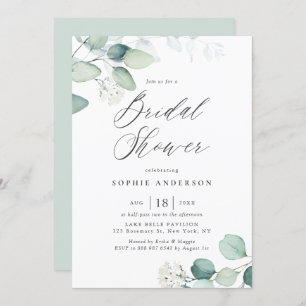 Boho Watercolor Eucalyptus Leaves Bridal Shower In Invitation