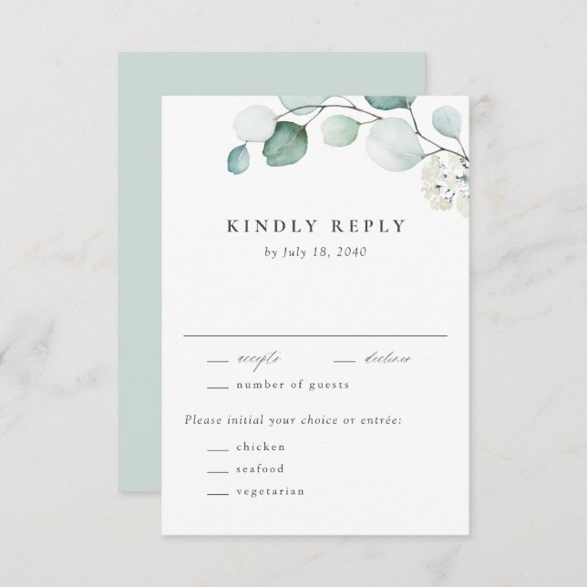 Boho Watercolor Eucalyptus Leaves Greenery Wedding RSVP Card (Front/Back)