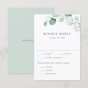 Boho Watercolor Eucalyptus Leaves Greenery Wedding RSVP Card