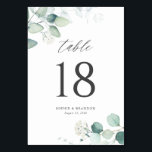 Boho Watercolor Eucalyptus Leaves Greenery Wedding Table Number<br><div class="desc">Add whimsical greenery accent to your event's tablescape with these customisable table number cards. It features watercolor illustration of eucalyptus leaves and blossoms. Personalise these greenery table numbers by adding your names and date. These watercolor eucalyptus table numbers cards are perfect for weddings, bridal showers, baby showers and other events....</div>