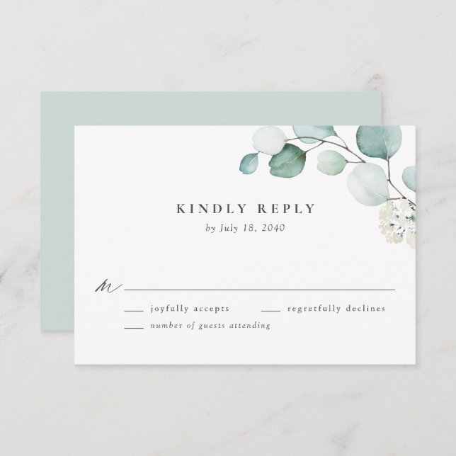 Boho Watercolor Eucalyptus Leaves Wedding RSVP Card (Front/Back)
