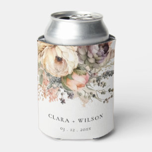 Boho Watercolor Fall Autumn Floral Bunch Wedding Can Cooler