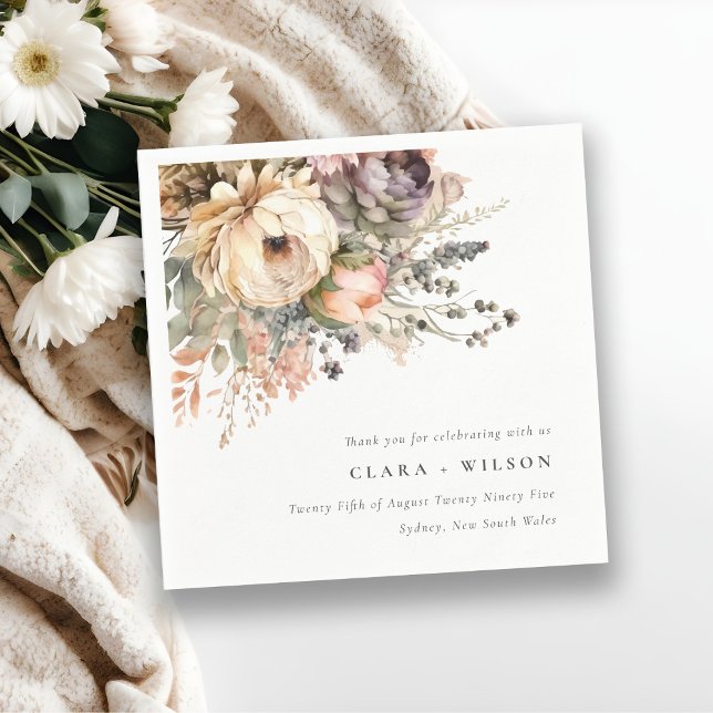 Boho Watercolor Fall Autumn Floral Bunch Wedding Napkin (Creator Uploaded)