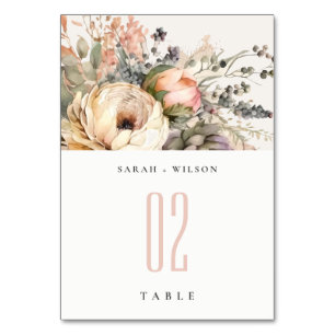 Boho Watercolor Fall Autumn Floral Bunch Wedding Table Number