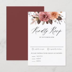 Boho Watercolor Fall Flowers Wedding RSVP Card