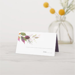 Boho Watercolor Fall Foliage Wedding Place Card