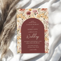Boho watercolor fall meadow wild flowers