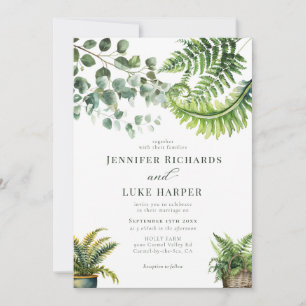 Boho Watercolor Fern Eucalyptus Wedding Invitation