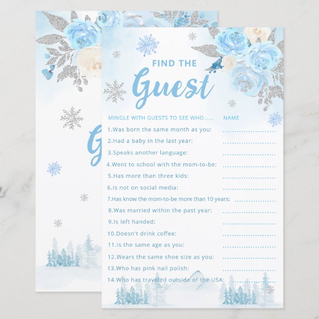 Boho Watercolor Find the Guest Baby Shower Game    (Front/Back)