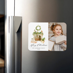 Boho Watercolor Fireplace With Greenery Photo Magnet