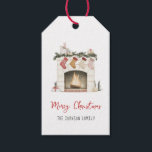 Boho watercolor Fireplace with stockings Gift tags<br><div class="desc">Cute boho watercolor fireplace and stockings warm christmas wishes gift tags.</div>